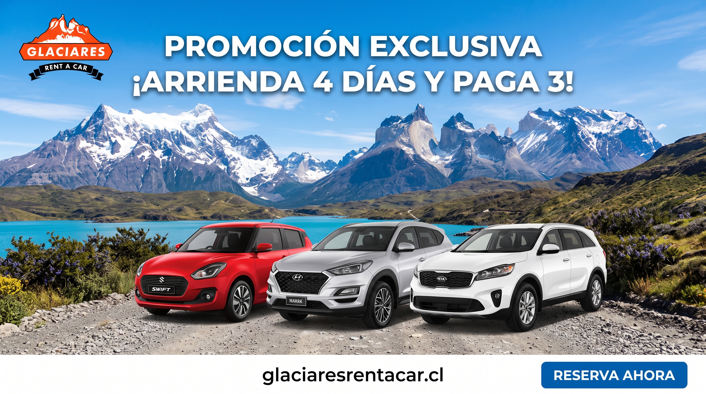 Promoción exclusiva: arrienda 4 días y paga 3 — Glaciares Rent a Car