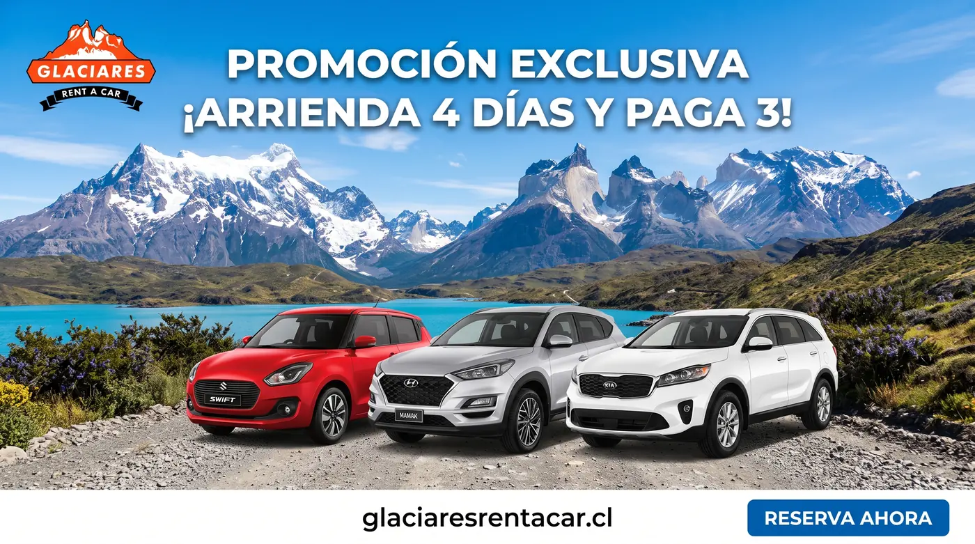 Promoción exclusiva: arrienda 4 días y paga 3 — Glaciares Rent a Car